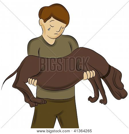 Ein Bild von einem Mann mit verletzten Hund.