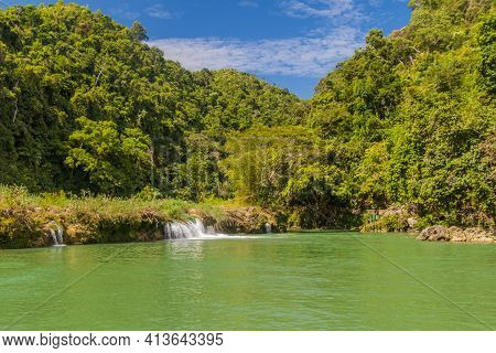 Small Waterfall At Loboc River On Bohol Island, Philippin