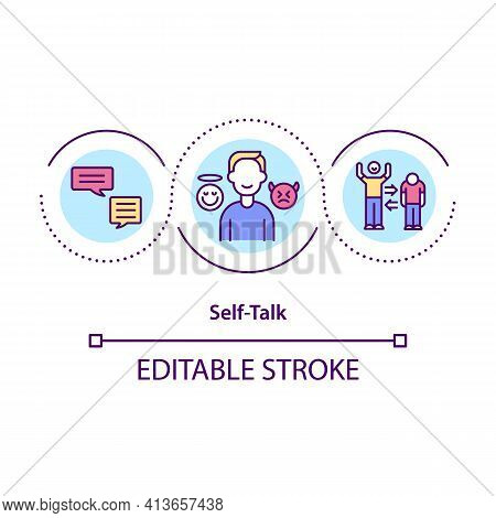 Self-talk Concept Icon. Internal Dialogue Idea Thin Line Illustration. Encouraging And Distressing. 