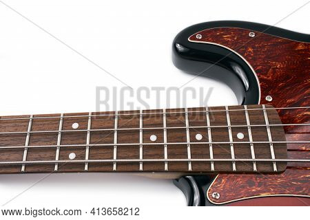 Metallic Volume Treble Guitar Bass Knobs. Electric Guitar. Red Electric Bass Guitar Close-up. Musica