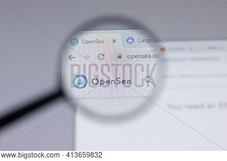 New York, Usa - 18 March 2021: Opensea Logo Sign, Opensea.io Icon On Website Close-up, Illustrative 