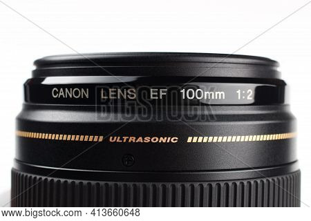 Lviv, Ukraine - February 28, 2020: Portrait Lens Canon Ef 100mm F/2 Usm