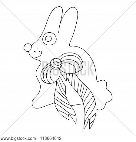 Happy Easter Funny Bunny Coloring Page For Kids Stock Vector Illustration. Funny Simple Little Easte