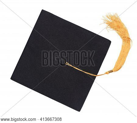 Graduate Cap With Yellow Tassel Isolated On White Background