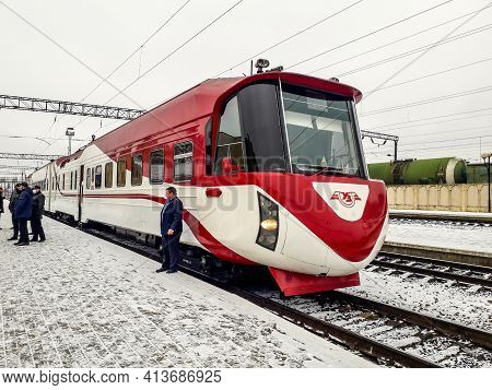 Railway Managers Move By The Railcar.lviv Railway. Ukraine.