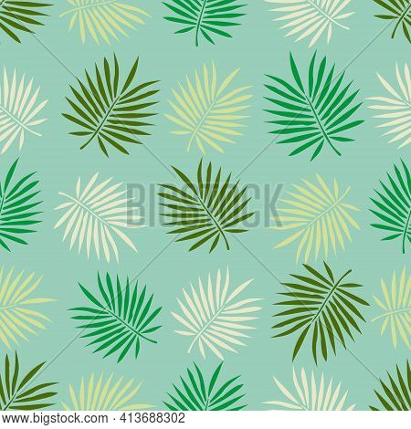 Seamless Palm Leaf Pattern In Vector. For A Summer Greeting Card Or A Nature Feel. For Gift Covers A