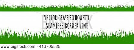 Green Grass Vector Seamless Border Line. Meadow Herbs Seamless Card Frame, Spring Badge. Hand Drawn 