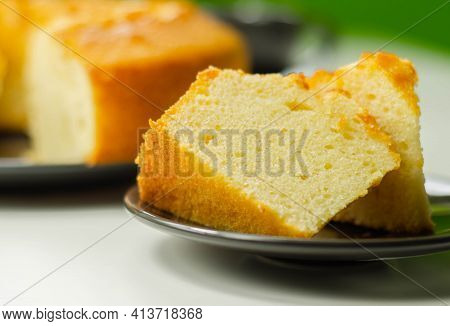 Portion Of Madeira Ring Loaf Cake Served On A Small Plate, Traditional Cake