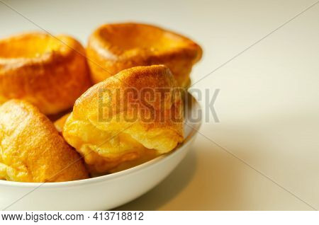 Traditional English Yorkshire Pudding, Wonderfully Crisp And Golden Baked For A Traditional Recipe, 