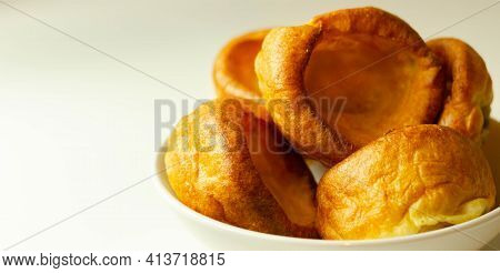 Traditional English Yorkshire Pudding, Wonderfully Crisp And Golden Baked For A Traditional Recipe, 