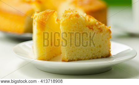 Portion Of Madeira Ring Loaf Cake Served On A Small Plate, Traditional Cake