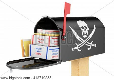 Mailbox With Piracy Flag. 3d Rendering Isolated On White Background