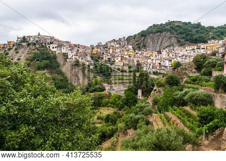 View Of The Medieval Village Of Motta Sant Anastasia In Sicily