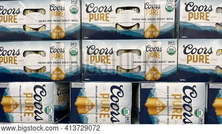 Cases Of Cans Of Coors Organic Light Beer At A Sams Club.