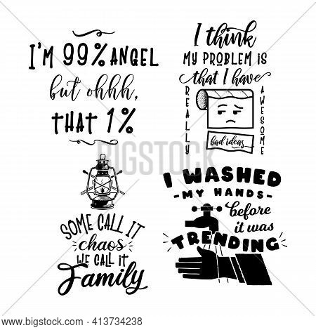 Sarcastic Quotes Bundle. Silhouette Badges With Funny Sarcasm. Stock Vector Typography Labels Isolat