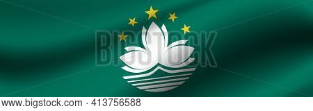 Banner With The Flag Of Macau. Fabric Texture Of The Flag Of Macau.