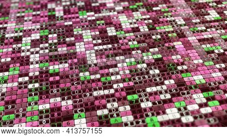 Abstract Visualization Of Scanning Hacker Program, Seamless Loop. Animation. Password Search By Char