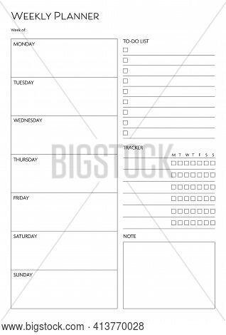 Stationery Organizer For Weekly Plans, Weekly Planner Template With Notes And To Do List.