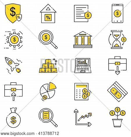 Investment And Business Portfolio Icons Set Vector Illustration On White Isolated Background.