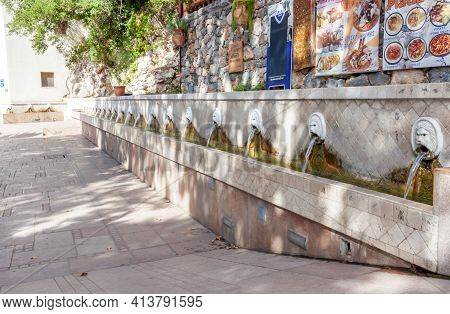 Crete, Greece - September 2018: Lions Fountain In Spili Village
