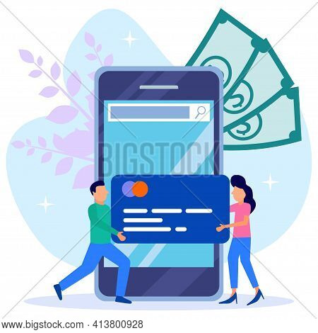 Vector Illustrations, Financial Transactions, Non-cash Transactions In Payments. Postal Terminals An