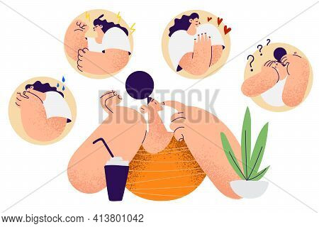 Stress, Mental Disorder And Distracted Behaviour Concept. Young Woman Sitting And Expressing Strong 