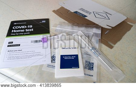 United Kingdom, March 2021 - Coronavirus Covid-19 Home Testing Kit With Swab And Test Tube - Selecti