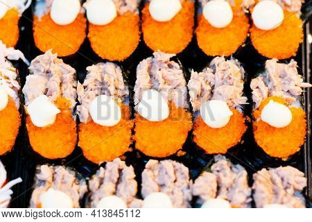 Suchi For Sell In The Supermarket, Suchi Is Japanese National Food Popular Throughout The World