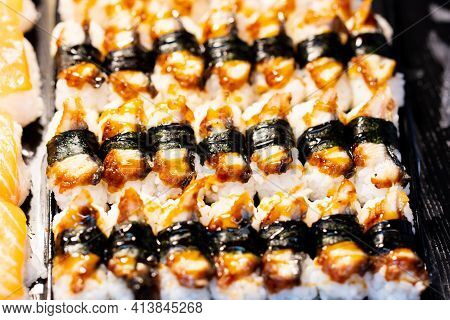 Suchi For Sell In The Supermarket, Suchi Is Japanese National Food Popular Throughout The World