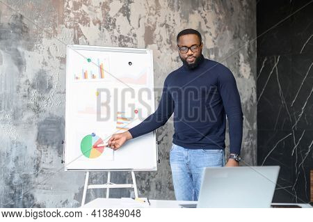 Smart And Contemporary African-american Male Employee Holding Online Video Conference, A Confident B