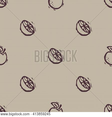 Handmade Carved Garden Orange Fruit Block Print Seamless Pattern. Rustic Heritage Folk Art Backgroun