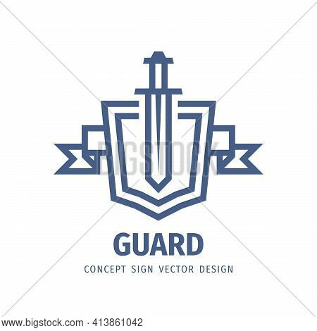 Shield And Sword - Vector Logo Template Design. Guard Shield Business Concept Icon Emblem Badge. Pro