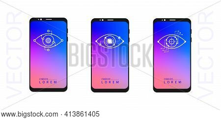 Eye Scanner Logo .phone Screen.high Tech Eye Scan.technologies Of The Future .vector
