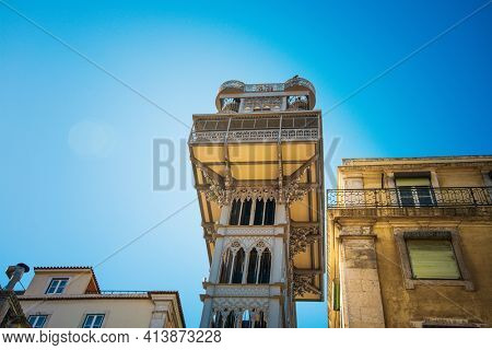 Lisbon, Portugal - February 11, 2018: Elevator de santa justa in Lisbon, Portugal, Europe