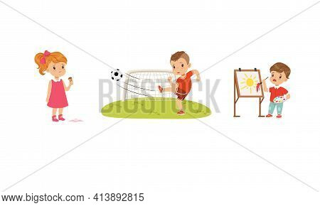 Frustrated Kids Experiencing Their Failures And Mistakes Vector Set