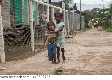 Darien Province, Panama. 07-18-2019. An Indigenous Girl And Afro-descendent Girl From The Darien Pro