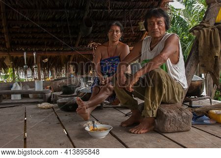 Darien Province, Panama. 07-18-2019. Portrait Of And Indigenous Old Couple From The Darien Province,