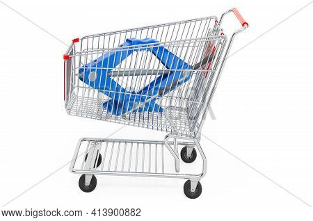 Shopping Cart With Car Jackscrew, 3d Rendering Isolated On White Background
