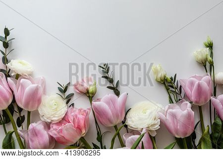 Pink And White Flowers Border Design Over The White