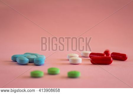 Medicines In The Form Of Pills. Medical Concept With Free Copy-space. Selective Focus.