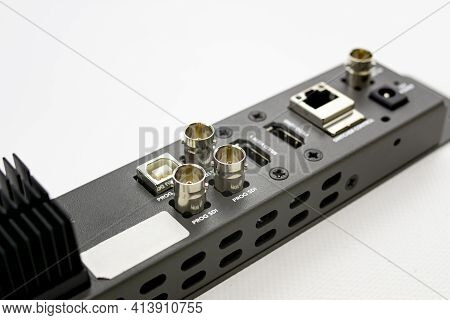 Rear Connectors Of A Live Television Signal Realization Device, With Sdi, Hdmi, Rj45, Ethernet, Tele