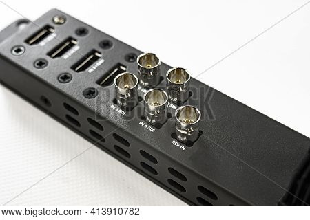 Sdi And Hdmi Connectors Of A Television Switcher For Live Signal Realization