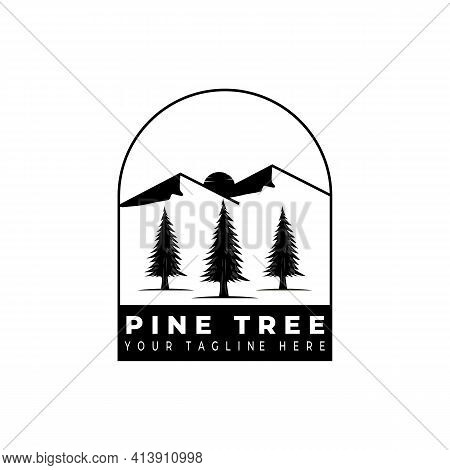 Pine Tree Sunset Logo Vector Illustration Design, Vintage Retro Logo Trees