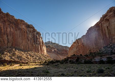 Heading Into Canyons In Captiol Reef Wilderness In Utah