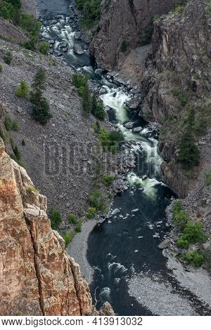 Looking Down Over Rapids In The Gunnison River Through Black Canyon In Colorado