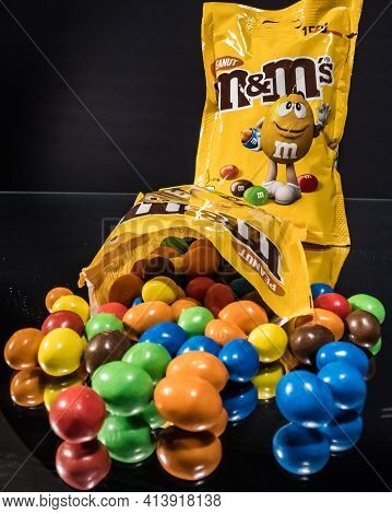 A Package Of M And Ms Peanuts - A Sweet Snack Close Up View - Frankfurt, Germany - March 23, 2021