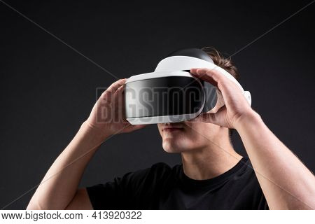 Man in virtual reality glasses smart technology