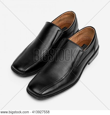 Black leather slip-on men's shoes fashion