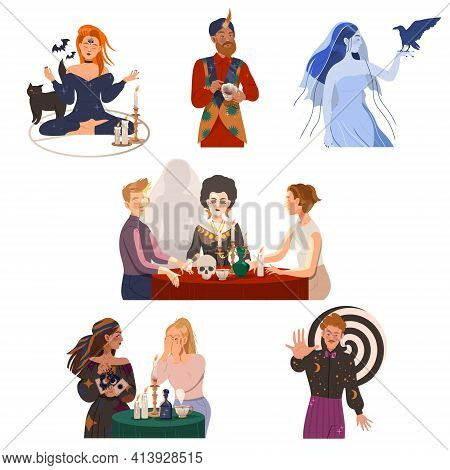 Man And Woman Fortune Teller, Psychic And Hypnotist Predicting Future And Performing Occult Ritual V