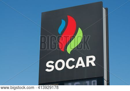 Camorino, Ticino, Switzerland - 20th March 2021 : Gas Station Sign Of Socar (state Oil Company Of Az